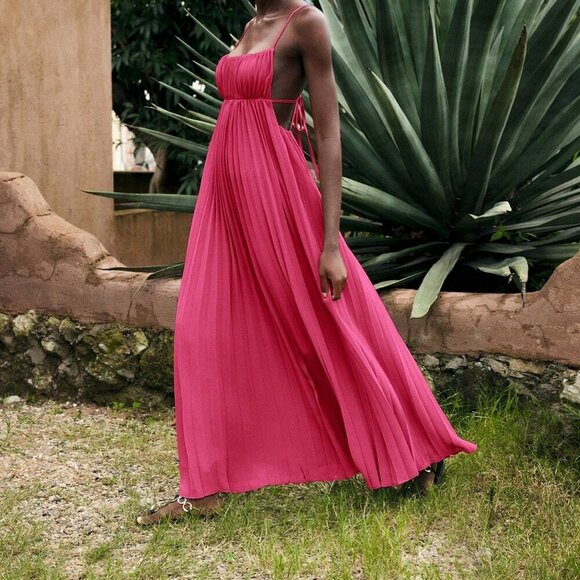 Hot Pink Fuchsia Bohemian Women's Sleeveless Spaghetti Strap Mini Dress - Picture 6 of 9